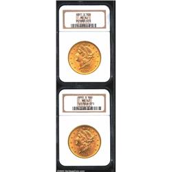 1891-S $20 MS62 NGC, the frosty textured, green-gold surfaces are a little subdued with a mentionabl