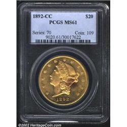 1892-CC $20 MS61 PCGS. The portrait and eagle are well struck, as are a majority of the obverse star
