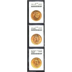 1893-S $20 AU58 ANACS, sharply struck with good remaining luster; 1907 Saint-Gaudens AU58 ANACS, wel