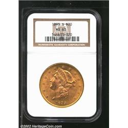 1893-S $20 MS63 NGC. Bright yellow with somewhat soft luster. Generally nice surfaces with some mark