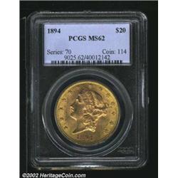 1894 $20 MS62 PCGS. The devices have pinkish luster, while the fields have a decidedly greenish tint