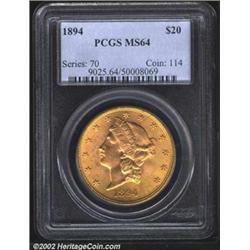 1894 $20 MS64 PCGS. A lustrous and well struck near-Gem with refreshingly clean surfaces. A faint gr