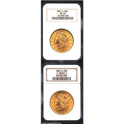 1894-S $20 MS62 NGC, well frosted for the grade, the originally preserved surfaces are sharply defin
