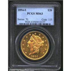 1894-S $20 MS63 PCGS. The semi-prooflike fields -- and maybe they really are prooflike -- make light