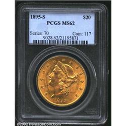 1895-S $20 MS62 PCGS. A flashy and well struck representative with a pleasing reverse and a mildly d