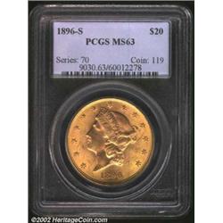 1896-S $20 MS63 PCGS. Impressive luster, a solid strike, and a carefully preserved reverse are inclu