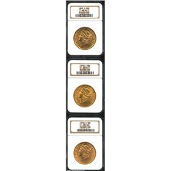 1899-S $20 MS62 NGC, well struck and lustrous with a clean reverse; 1900 MS62 NGC, lustrous and shar