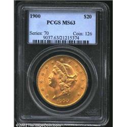 1900 $20 MS63 PCGS. A milky-hued, satiny example, with the only minor mark strategically placed near