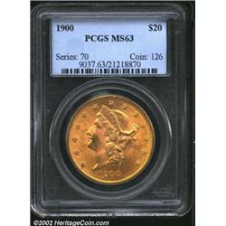 1900 $20 MS63 PCGS. Fully struck with bright mint luster. A nice specimen for the grade with no cons