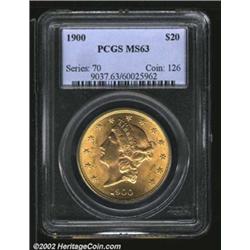 1900 $20 MS63 PCGS. Lustrous, golden-yellow surfaces that are quite clean for the grade, and no othe