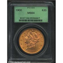 1900 $20 MS64 PCGS. A pleasing near-Gem with imposing luster and unblemished fields. Rich orange and