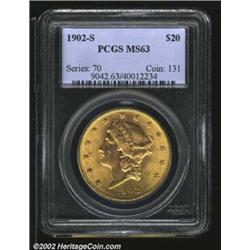 1902-S $20 MS63 PCGS. Well struck and lustrous. A nicer piece, showing fewer abrasions and marks tha
