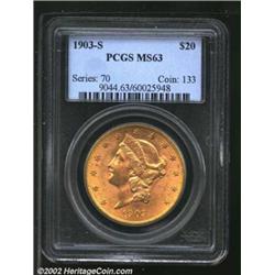 1903-S $20 MS63 PCGS. Nice, frosty luster with no distinguishing marks for the grade. Important noti