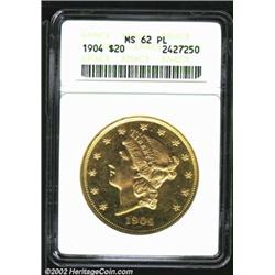 1904 $20 MS62 Prooflike ANACS. Well struck and flashy with a surprisingly clean cheek. While 1904 Do