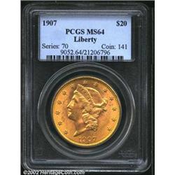 1907 $20 MS64 PCGS. Smooth, lustrous deep golden surfaces. Well struck, with very nice details in al