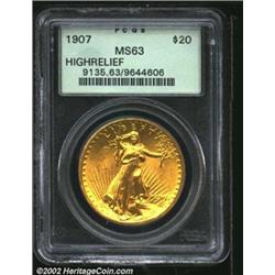 1907 $20 High Relief, Wire Rim MS63 PCGS. From our New York 2002 Bullet Auction, lot 1750, where it.