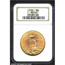 1909 $20 MS60 NGC. Lustrous and sharp with a good appearance for this normally heavily abraded grade