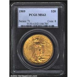 1909 $20 MS63 PCGS. A lustrous and well struck representative that has a few light luster grazes in.