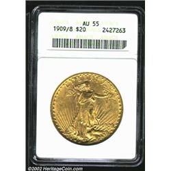 1909/8 $20 AU55 ANACS. The luster is bright and essentially full, and the rub is mostly limited to L