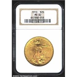 1910 $20 MS62 NGC. A nicely struck and lustrous representative. The back of the eagle has a few mino