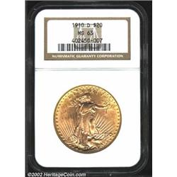 1910-D $20 MS63 NGC. Bright and flashy with a good strike and brilliant luster. Important notice: We
