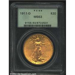 1911-D $20 MS63 PCGS. A soft, satiny example, with nicely preserved surfaces. Important notice: We e