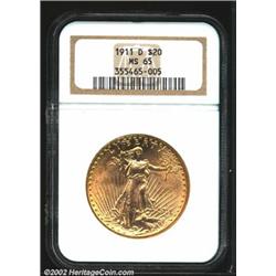 1911-D $20 MS65 NGC. Breen-7383. Rich, golden surfaces that are both smooth and lustrous. No conspic