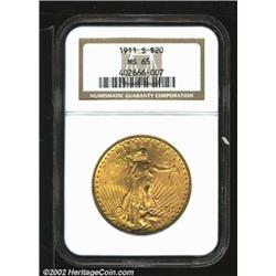 1911-S $20 MS65 NGC. Like the 1910-S, the 1911-S (775,750 pieces produced) is a common issue in lowe