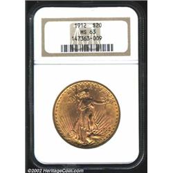 1912 $20 MS63 NGC. A solid example of this low mintage year. The red-gold surfaces show numerous wis
