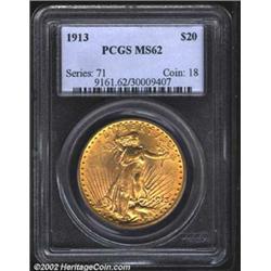 1913 $20 MS62 PCGS. A sharply struck and lustrous Double Eagle that has a couple of trivial contact.