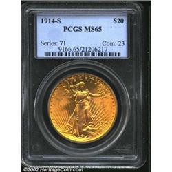 1914-S $20 MS65 PCGS. Sharply struck with bright lustrous surfaces and an attractive rich orange-gol