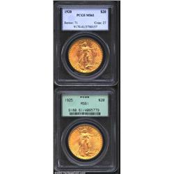 1920 $20 MS61 PCGS, both sides exhibit pleasing reddish-gold color with plenty of cartwheel luster i