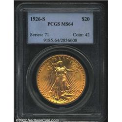 1926-S $20 MS64 PCGS. Among the more carefully produced S-mint Double Eagles from the 1920s, the 192