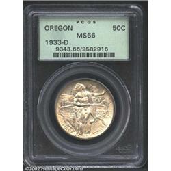 1933-D 50C Oregon MS66 PCGS. A sharply struck Gem with light yellow-green and lilac patina. The reve