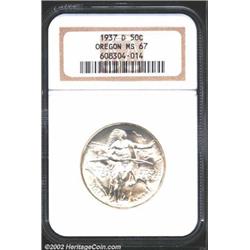 1937-D 50C Oregon MS67 NGC. A brilliant and lustrous Superb Gem that is immaculately preserved. The.