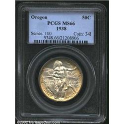 1938 50C Oregon MS66 PCGS. The lavender centers are ringed with bright olive-green patina. A lustrou