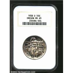 1938-D 50C Oregon MS65 NGC. The borders have deep burnt-russet patina. A nicely struck Gem with good