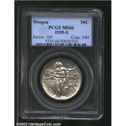 1939-S 50C Oregon MS66 PCGS. Both sides are satiny in finish and mostly white, with hints of toning.