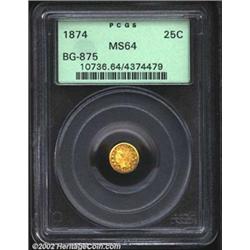 1874 25C Indian Round 25 Cents, BG-875, R.6, MS64 PCGS. A bright and prooflike piece that has medal.