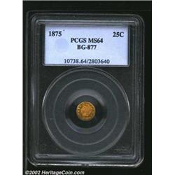 1875 25C Indian Round 25 Cents, BG-877, R.6, MS64 PCGS. Well preserved and prooflike, with rich gold