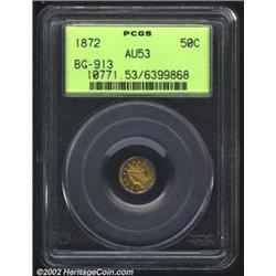 1872 50C Liberty Octagonal 50 Cents, BG-913, R.6, AU53 PCGS. Lemon-gold fields and lavender devices.