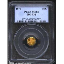 1876 50C Indian Octagonal 50 Cents, BG-951, R.6, MS62 PCGS. Misattributed on the PCGS insert as BG-9