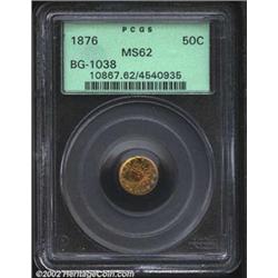 1876 50C Indian Round 50 Cents, BG-1038, R.6, MS62 PCGS. A creditable Indian head surrounded by larg
