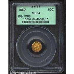 1880 50C Indian Round 50 Cents, BG-1068, R.6, MS64 PCGS. The design features a medium Indian head wi