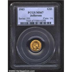 1903 G$1 Louisiana Purchase/Jefferson MS67 PCGS. A lustrous and exquisitely preserved Superb Gem. We