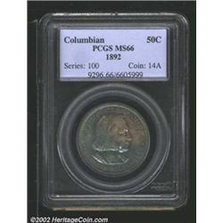 1892 50C Columbian MS66 PCGS. Stunning iridescent blues and greens cover both sides of this blatantl