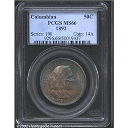 1892 50C Columbian MS66 PCGS. This sale is blessed with original, iridescently toned Columbian comme