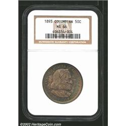 1893 50C Columbian MS66 NGC. A wonderful mate to the blue iridescent 1892 example described previous