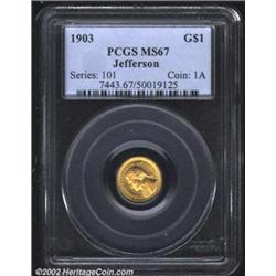 1903 G$1 Louisiana Purchase/Jefferson MS67 PCGS. Unknown any finer, this coin represents ultimate te