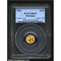 1903 G$1 Louisiana Purchase/McKinley MS65 PCGS. A sharply defined Gem, colored in warm yellow gold,.